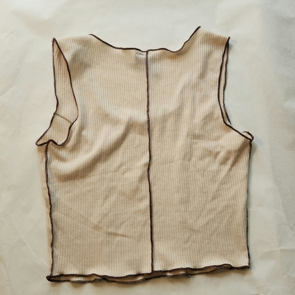 Cream with  Brown Ribbed Crop Top by Windsor - Picture 2 of 3